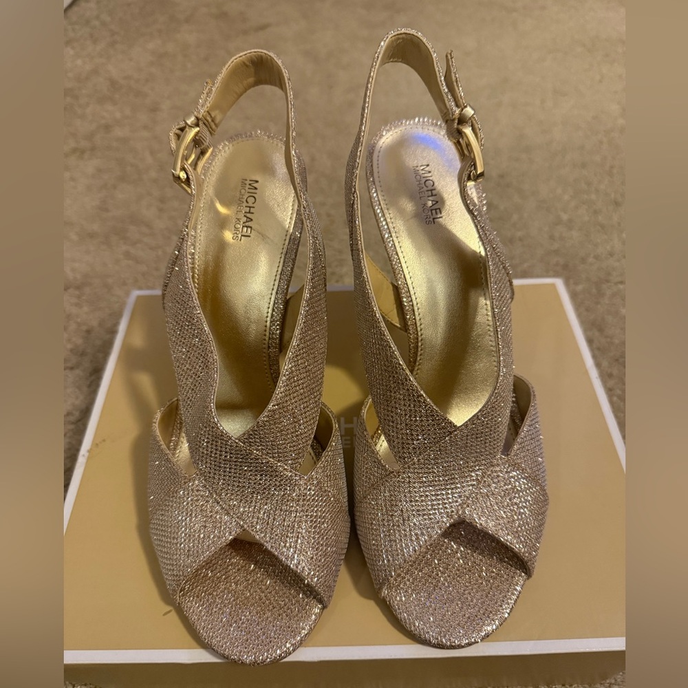 MICHAEL KORS glittered gold/silver sandal .